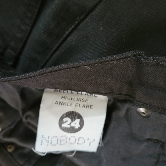 NOBODY Denim Belle High Rise Flare Crop Distressed Torn Jean, Black - Picture 13 of 15